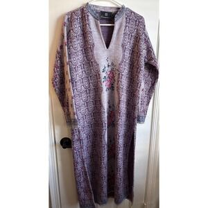 Caftan tunic Paisley Purple w/roses Colored Boho Indian Moroccan XL w/ Slits